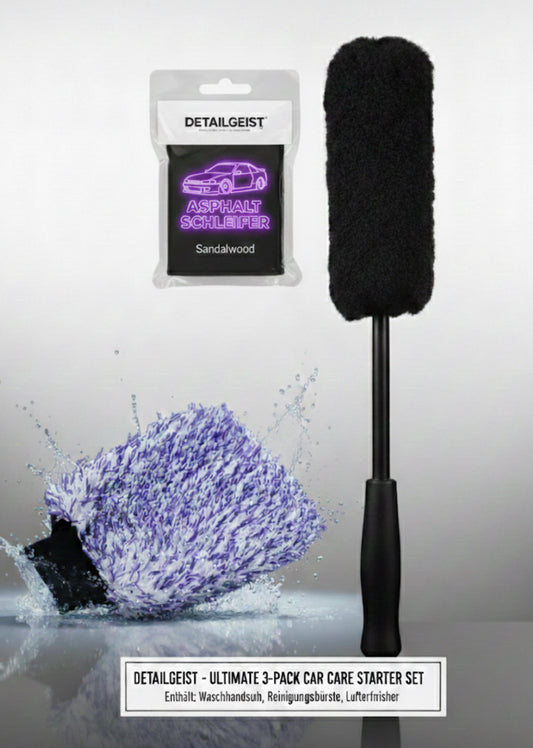 Das Einsteiger Paket - Waschhandschuh, Felgenbürste, 1 Duftbaum nach Wahl